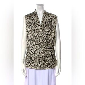 Black  and  Grey Sleeveless Plunge V-Neck Wrap Blouse